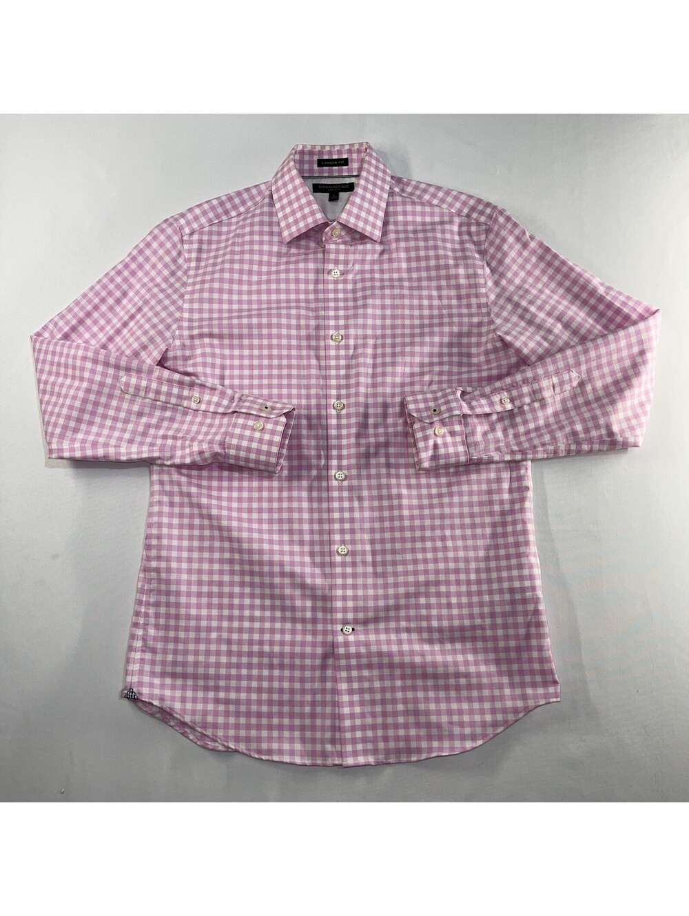 Banana Republic Mens Pink White Gingham Button Up Long Sleeve S Camden Fit Plaid